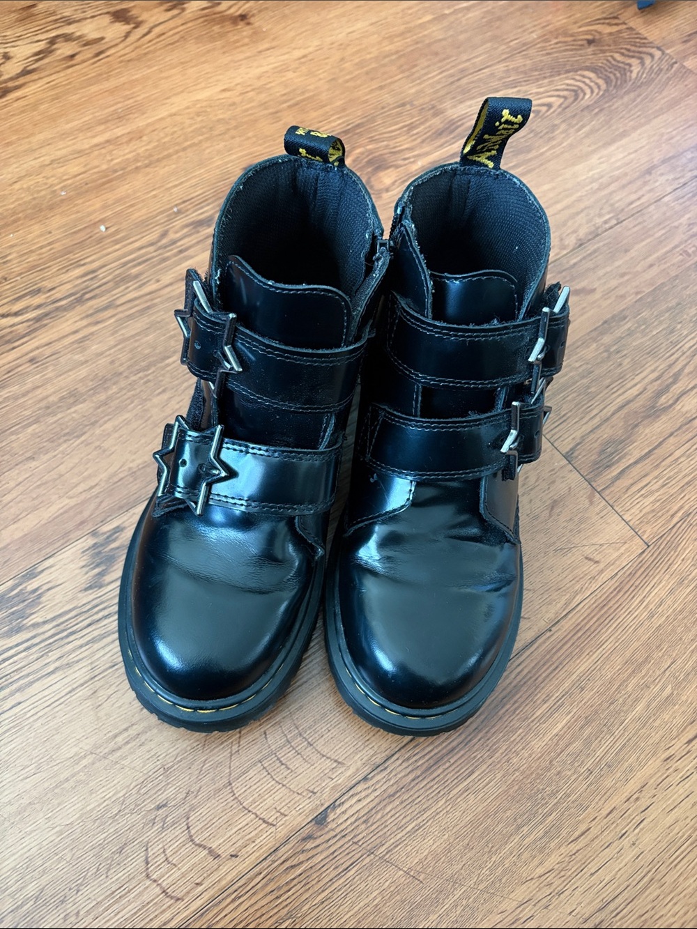 Dr. Martens Black Kids Star Buckle Ankle Boots